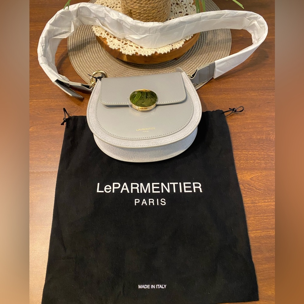 LeParmentier Yucca Suede and Leather Shoulder Bag- Gray